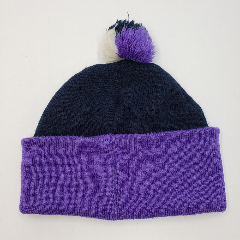 Vintage Disney Mickey Unlimited Minnie Mouse MOM Beanie Hat Purple Navy Knit Pom - Picture 9 of 11